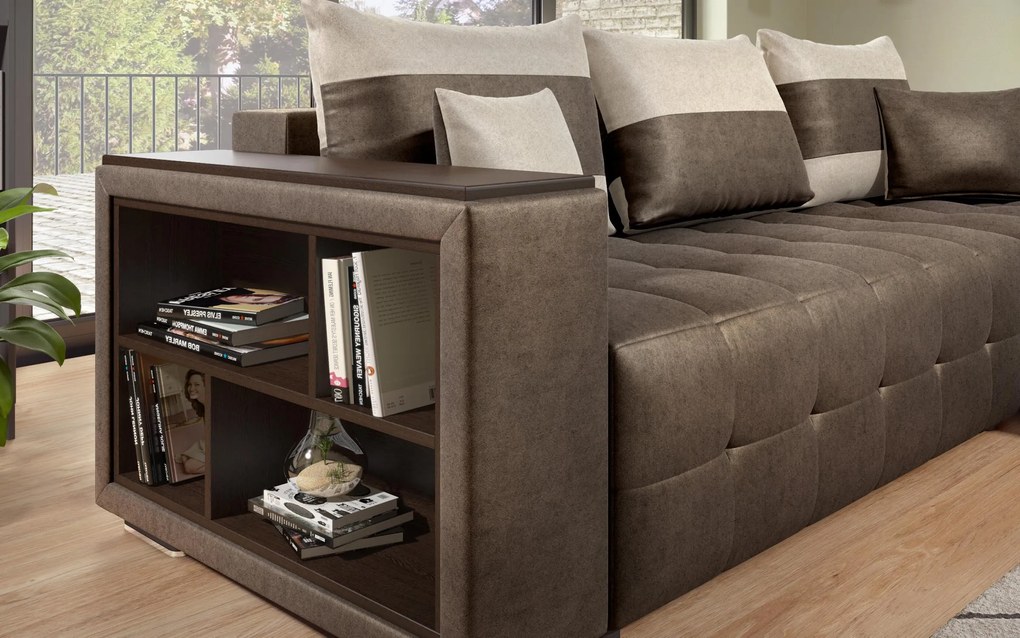 Разтегателен ъглов диван с подлакътник етажерка Мелвин S