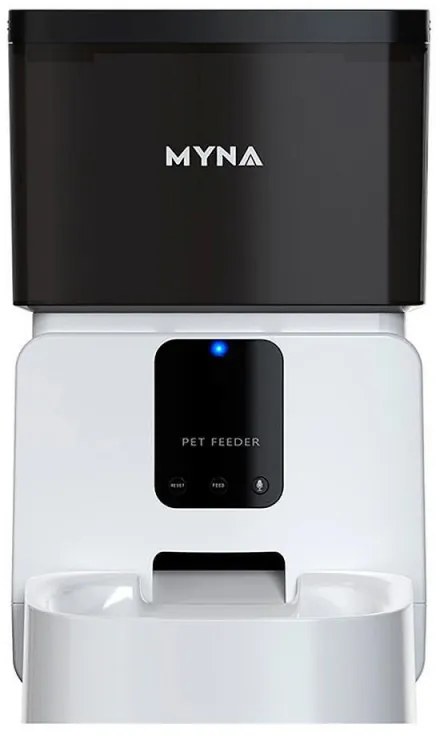 Автоматичен диспенсър за храна за кучета и котки MYNA, 5 л, WiFi приложение, Заключване на бутони, Суха храна, Бял/черен