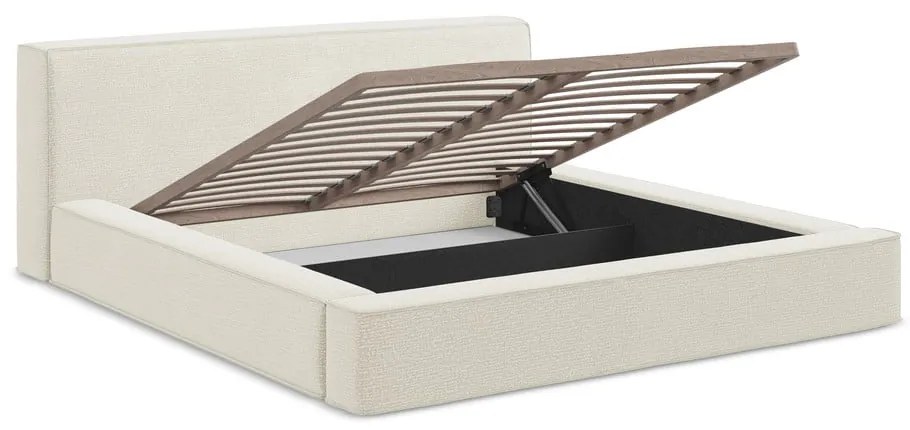 Кремаво тапицирано двойно легло с място за съхранение и решетка 160x200 cm Noho - Makamii