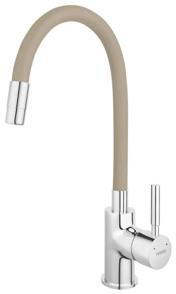 FERRO - Кран за мивка с гъвкаво рамо лъскав хром/бежов