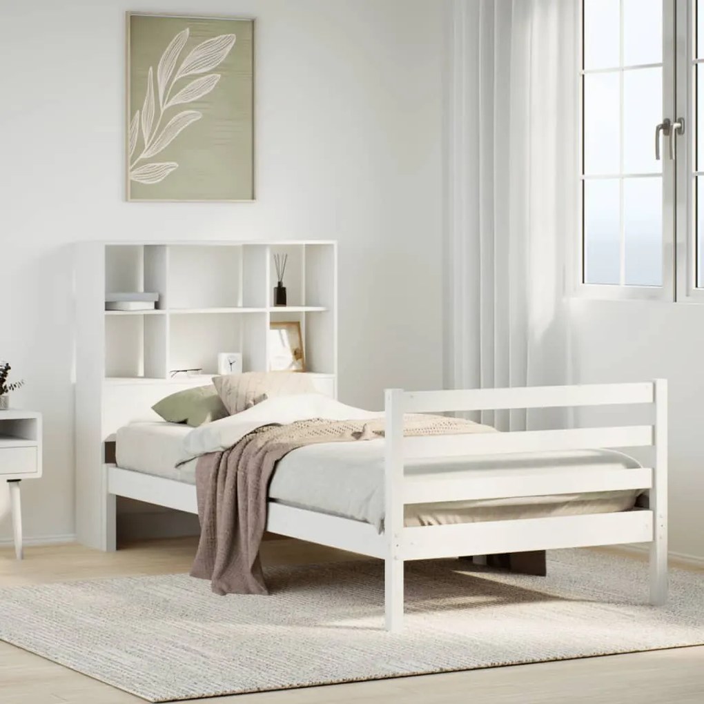 3321894 vidaXL Легло с етажерка за книги, без матрак, 90x200 см, бор масив