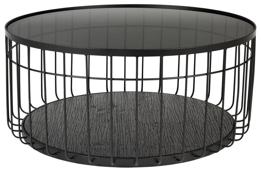 Черна кръгла масичка за кафе със стъклен плот 80x80 cm Lance – White Label