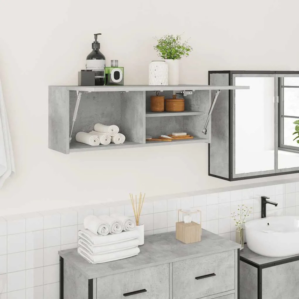 860079 vidaXL Стенен шкаф за баня, бетонно сив, 80x25x30 см, инженерно дърво