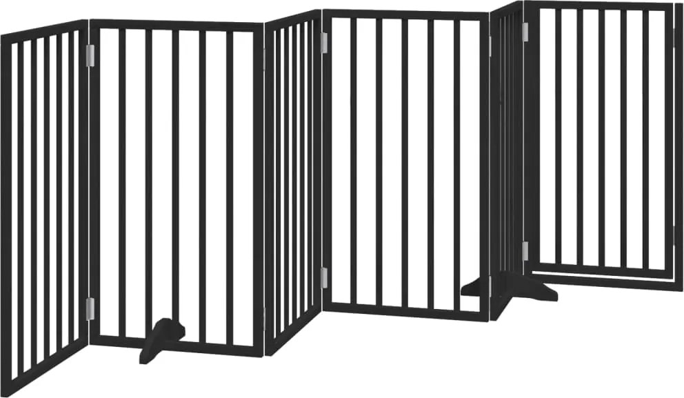 Сгъваема преграда за куче с врата 6 панела черна 300 см топола
