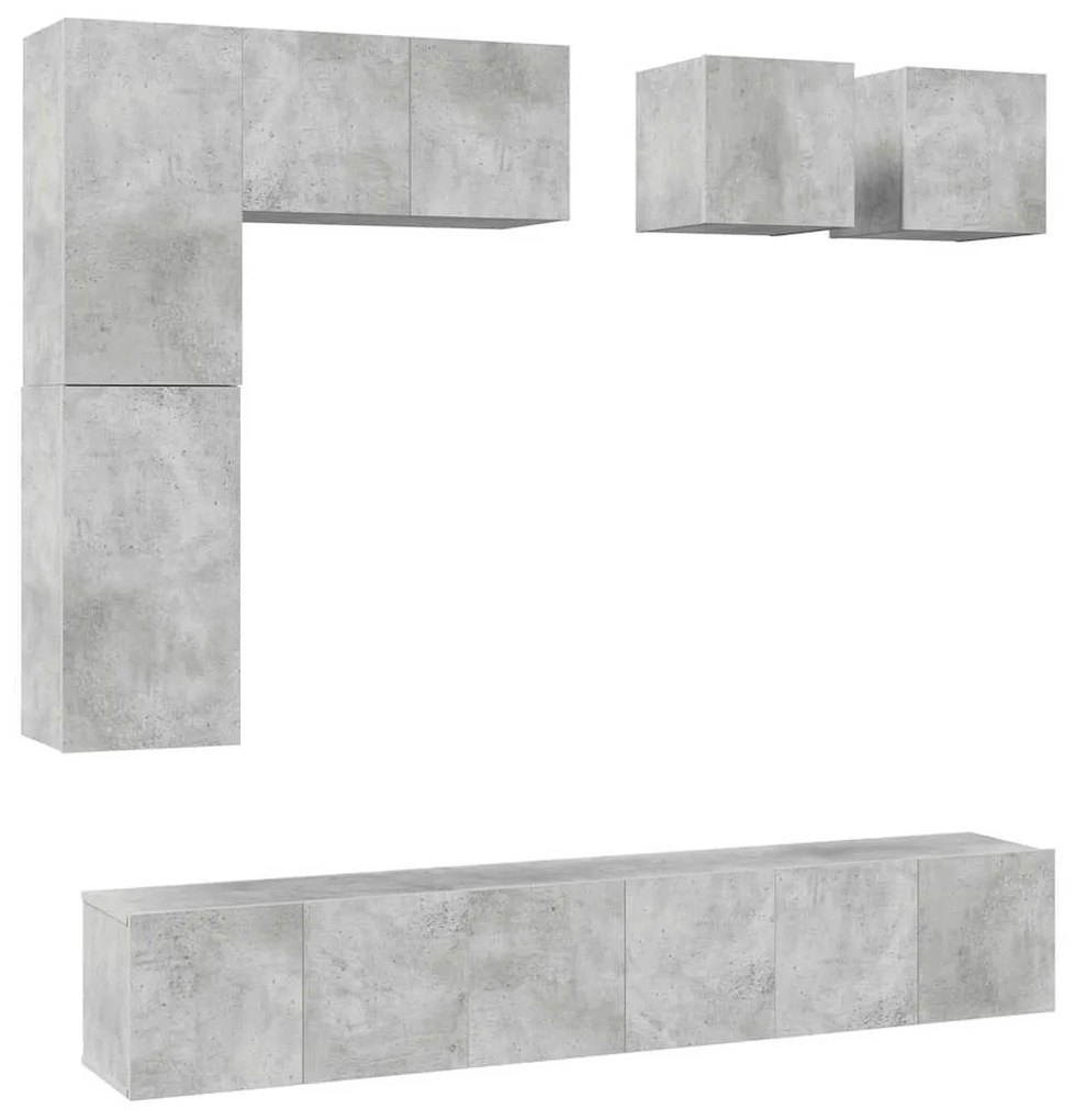 3079124 vidaXL Комплект ТВ шкафове от 8 части, бетонно сив, инженерно дърво