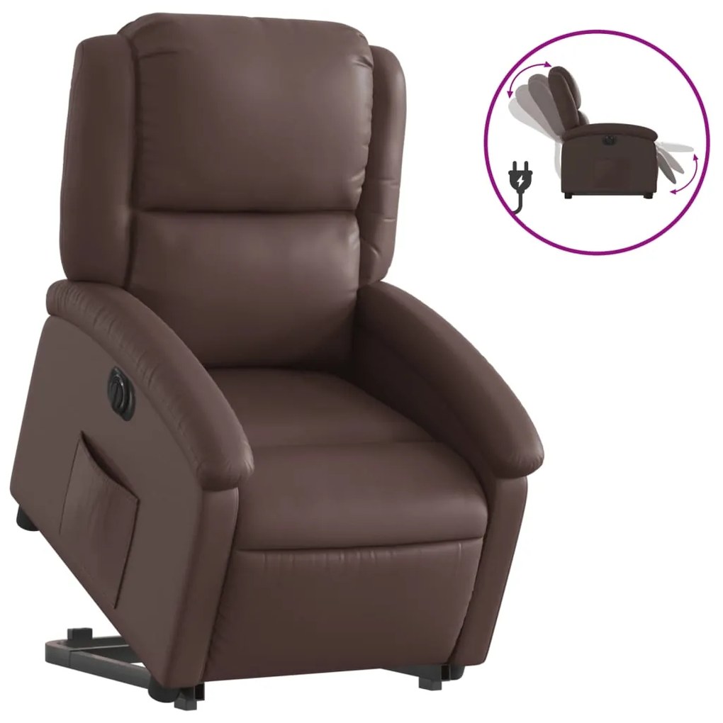 3204242 vidaXL Електрически изправящ реклайнер стол, кафяв, изкуствена кожа