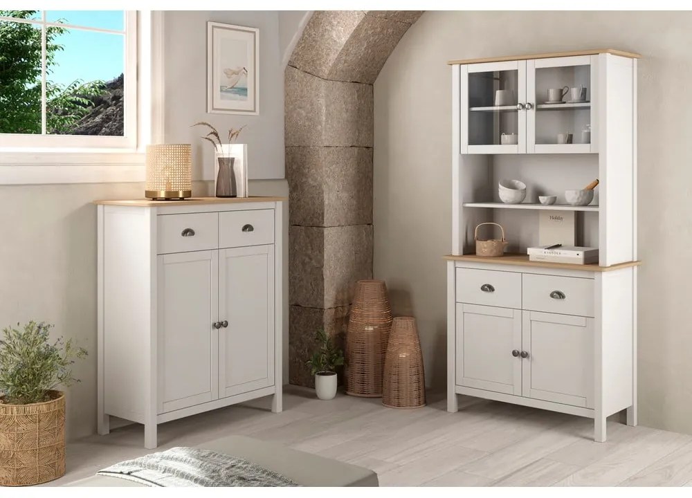 Висок скрин от бял/натурален бор 90x110 cm Misti - Marckeric