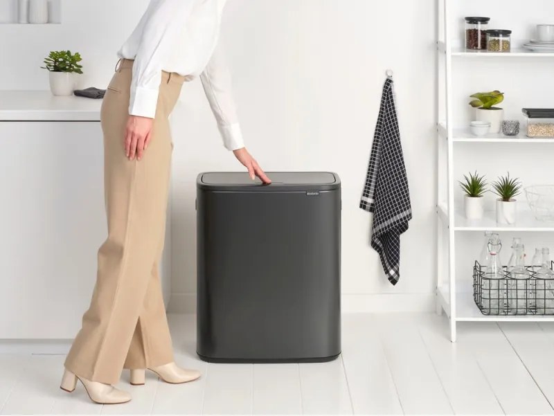 Кош за боклук Brabantia Bo Touch 1008858, 60 л, Плавно и безшумно отваряне, Голям отвор, Сив