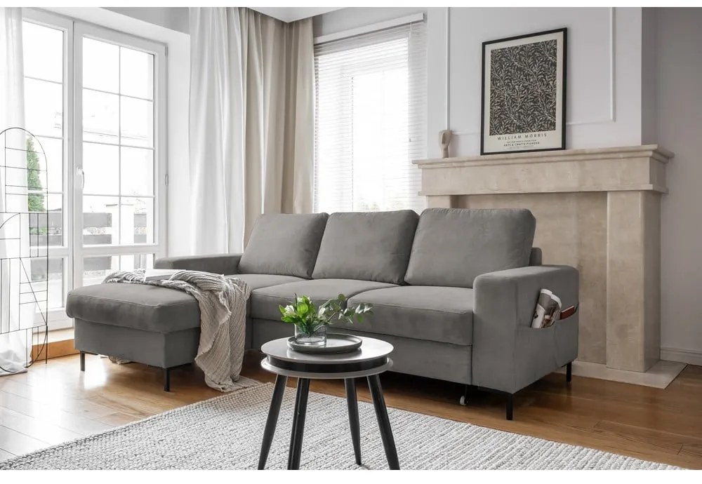 Сив разтегателен ъглов диван от рипсено кадифе (ляв ъгъл) Lofty Lilly – Miuform