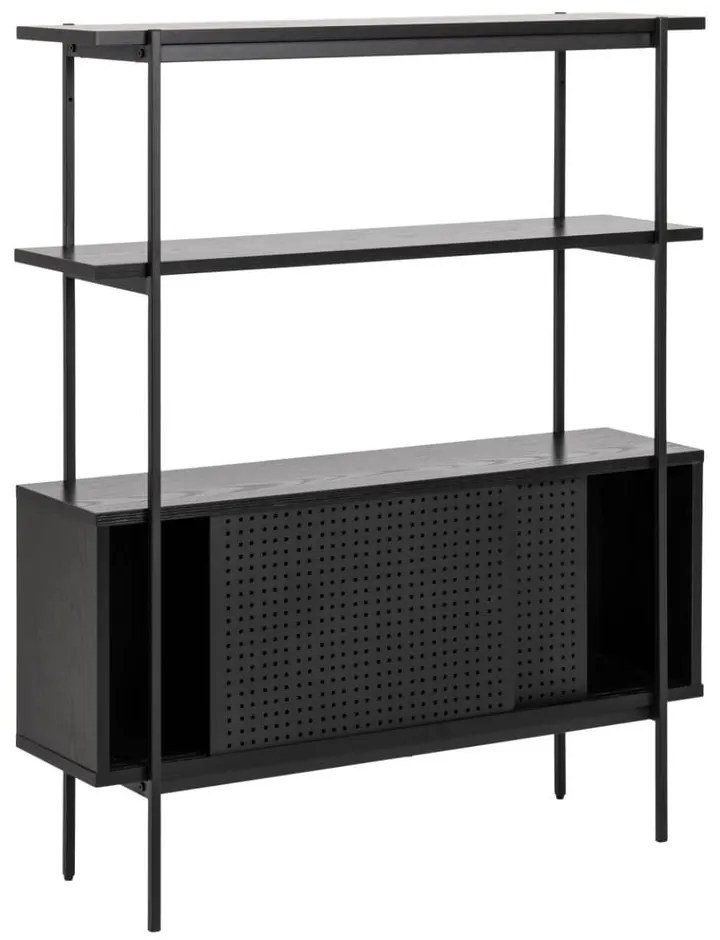 Черна библиотека от декор от ясен с плъзгащи се врати 94x114 cm Angus – Actona