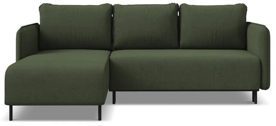Зелен разтегателен ъглов диван с място за съхранение (ляв ъгъл) Luana – Makamii