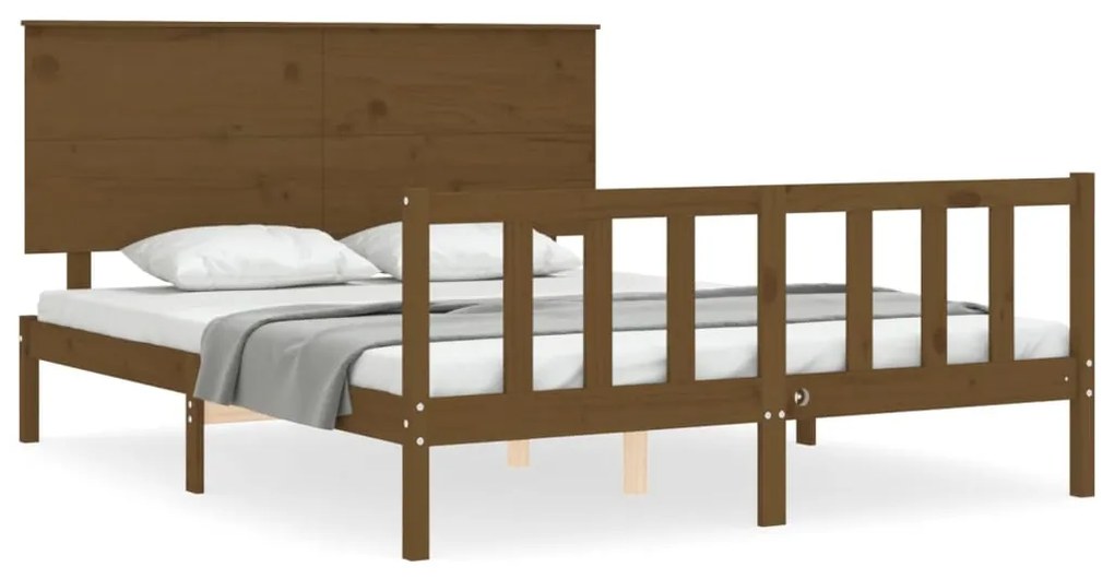 3193409 vidaXL Рамка за легло с табла меденокафява 5FT King Size масивно дърво