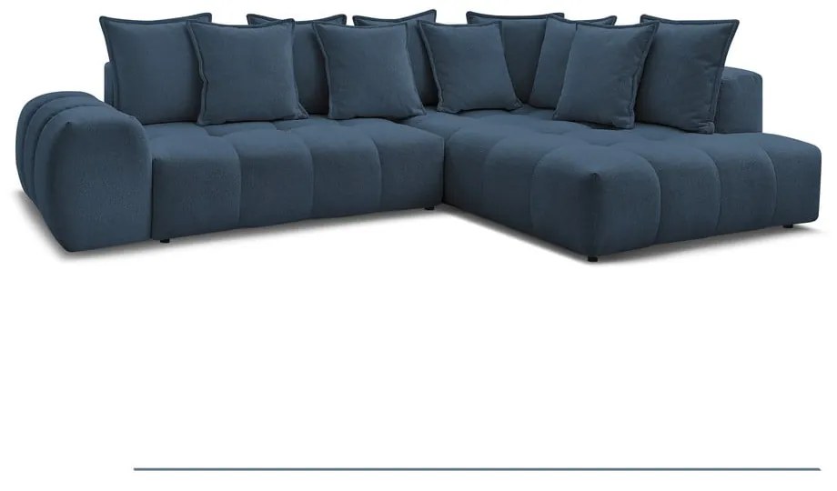 Тъмносин шенилов сгъваем/с място за съхранение ъглов диван (десен ъгъл/L форма) Everest – Bobochic Paris