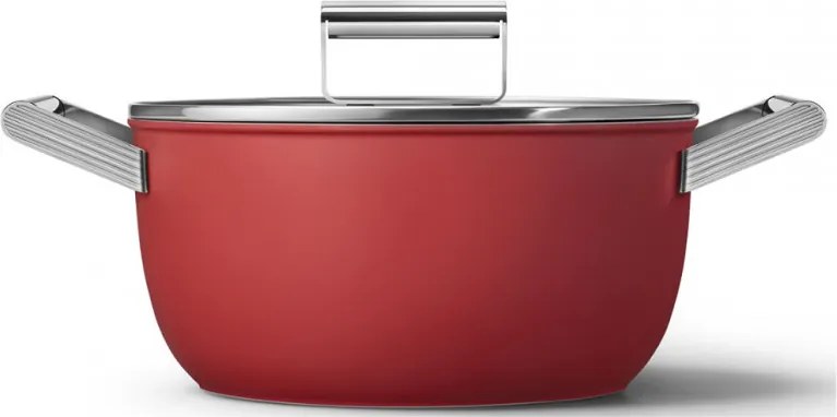 Тенджера SMEG CKFC2411RDM, 4.8 л, Ø24 см, Тефлоново покритие, До 250°C, Индукция, Червен