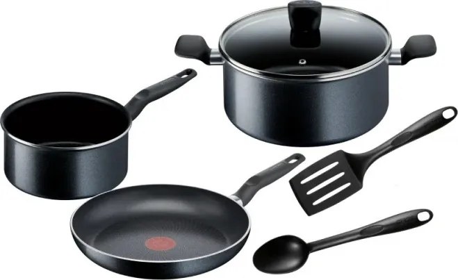Комплект съдове за готвене Tefal C2678074 Starter Black, 6 ч, Титениево покритие, Без PFOA, Thermo-Fusion, Thermo-Signal, Индукция, Черен