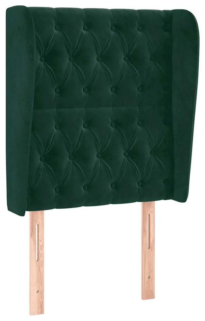 3118325 vidaXL Горна табла за легло с уши тъмнозелена 83x23x118/128 см кадифе