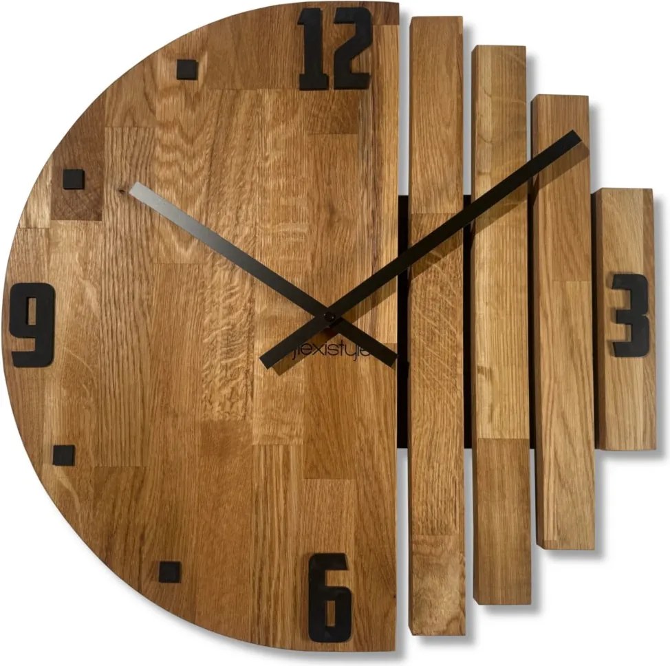 Дизайнерски дъбов стенен часовник ASYMETRIA с безшумен ход - 50 cm