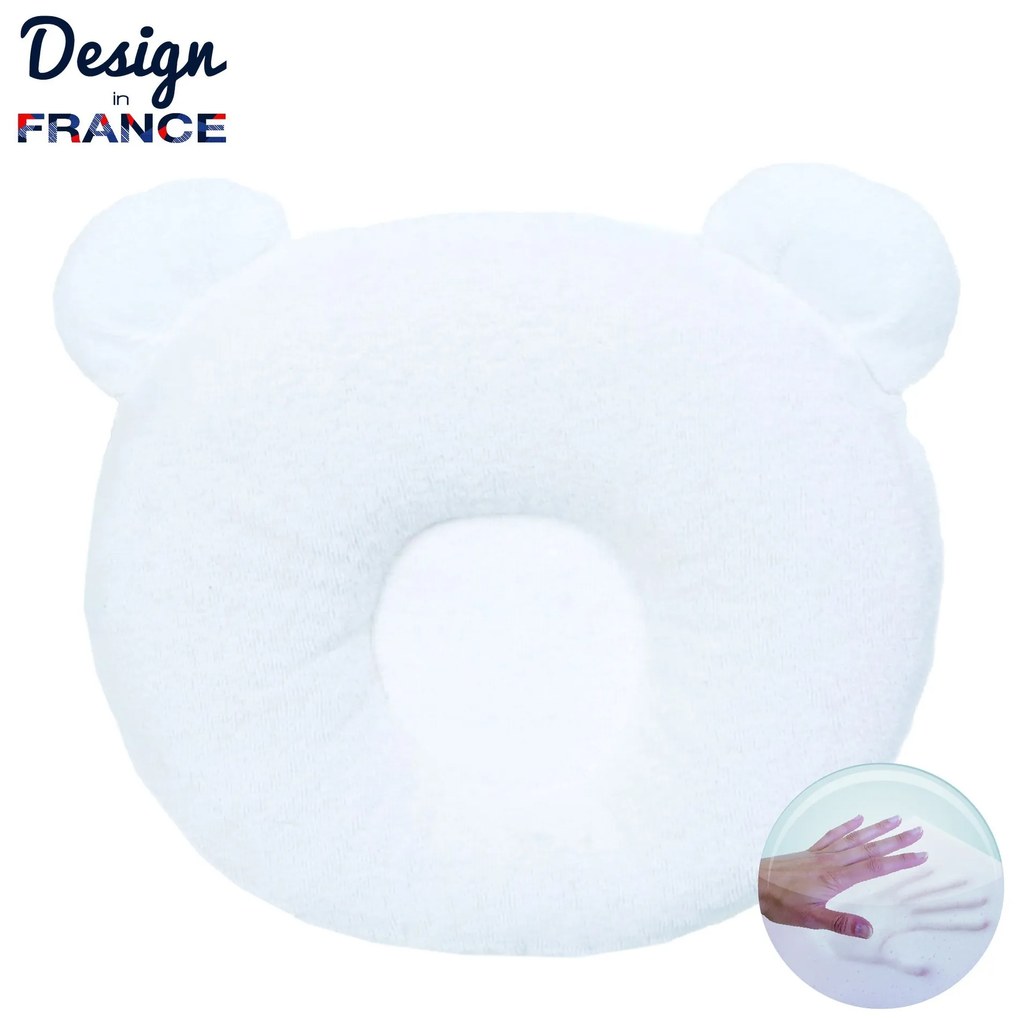 Candide -Детска възглавница P'Tit Panda за добре закръглена глава Бяла