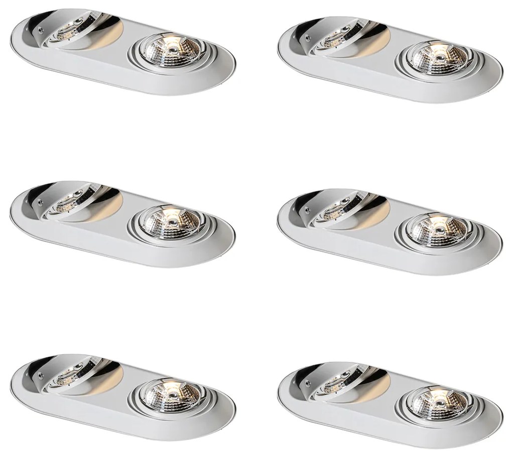 Комплект от 6 заоблени вградени спота бели GU10 70mm 2-Light - Hubs