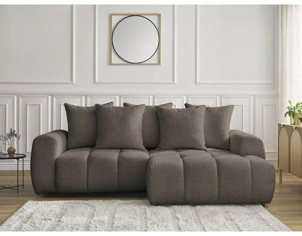 Кафяв разтегателен ъглов диван с място за съхранение от букле (десен ъгъл) Roxelane – Bobochic Paris