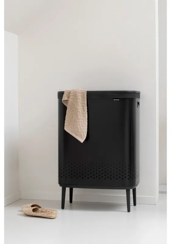 Кош за пране Brabantia Bo 1004177, 2x45 л, Пълнене без отваряне, Вентилационни отвори, Регулируеми крачета, Черен