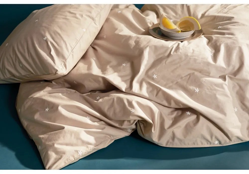 Бежово единично спално бельо от памук перкал 140x200 cm Daisy – JUNA