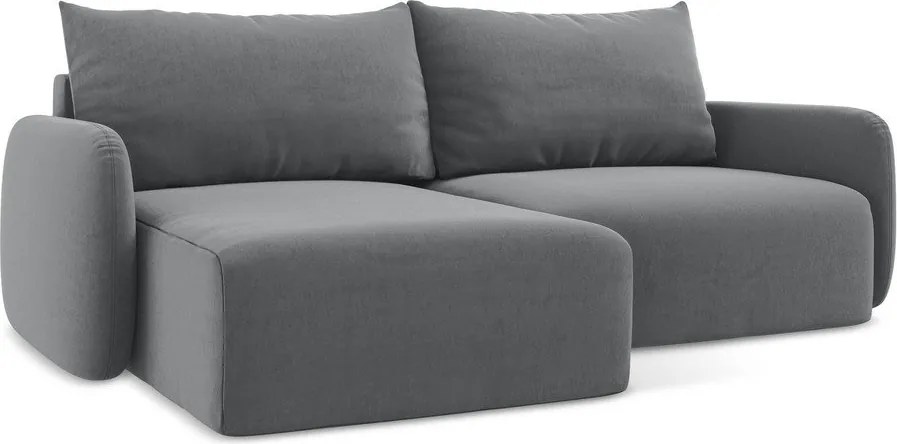 Сив кадифен сгъваем/с място за съхранение ъглов диван (ляв ъгъл) Kalena – Makamii