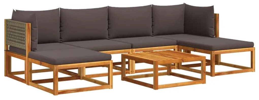 3278908 vidaXL Градински комплект дивани, 7 части, с възглавници, дърво, акация и ратан