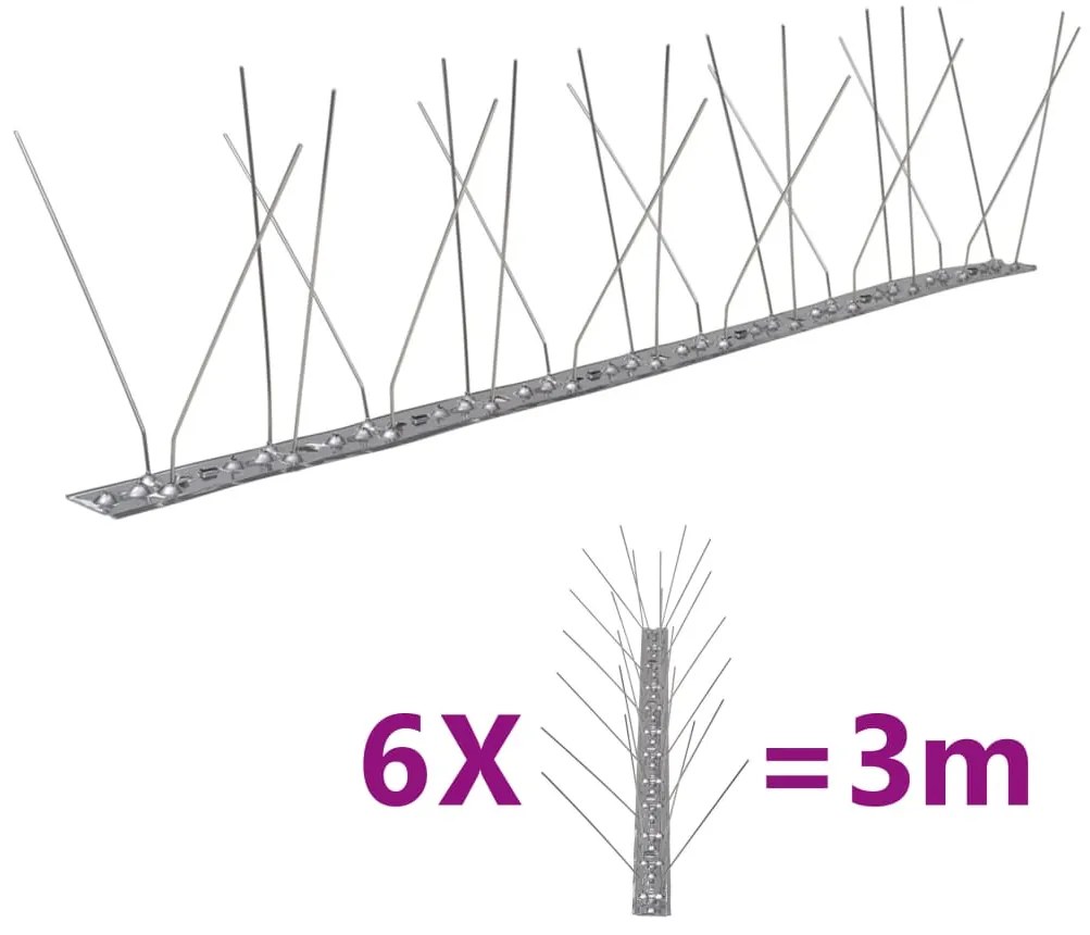 4-редови иноксови шипове срещу птици и гълъби, 6 бр, 3 м