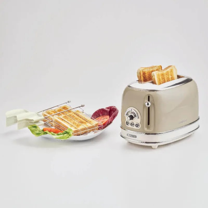 Тостер за хляб Ariete VINTAGE 0155/03, 810W, 2 филии, 3 функции, 6 степени, Подвижна тава за трохи, Бежов
