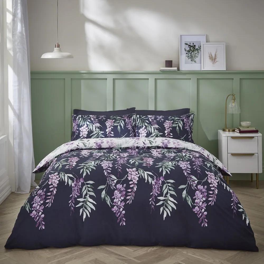 Бяло и лилаво единично спално бельо 135x200 cm Wisteria - Catherine Lansfield