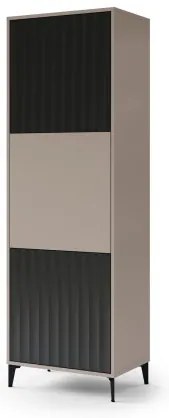 Висок шкаф РИМИНИ Ш-63 Бежово Taupe/Черен мат - МОДЕРЕН ШКАФ/ВИСОК ШКАФ С РАФТОВЕ И НАБРАЗДЕНИ ФРОНТОВЕ
