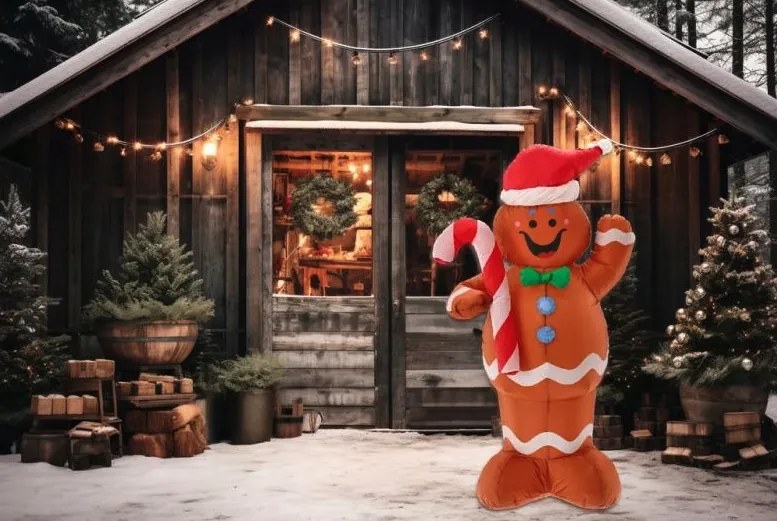 Коледни надуваеми джинджифилови меденки LED 150 см