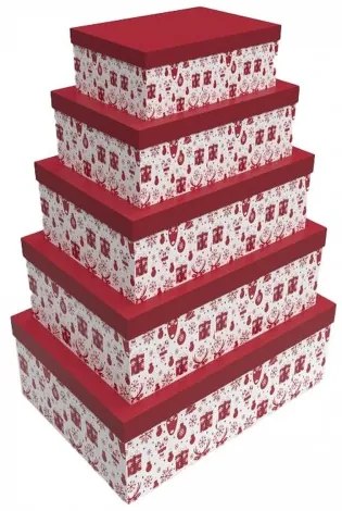 Комплект Кутии за Подреждане една върху друга DKD Home Decor Бял Червен Картон Царица 50 x 35 x 25 cm (5 броя)