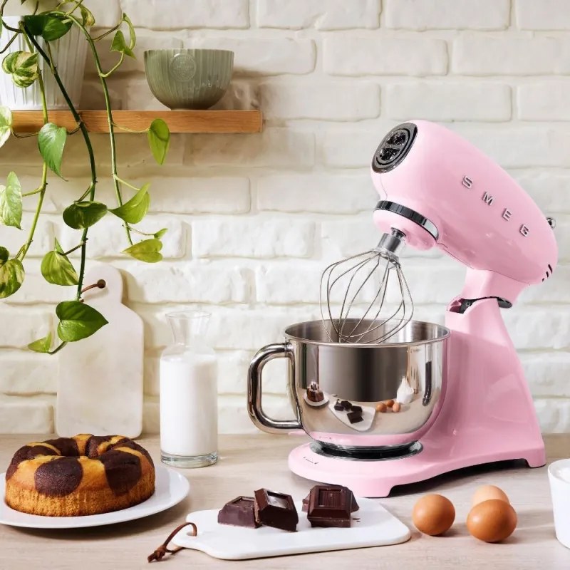 Планетарен миксер SMEG SMF03PKEU, 800 W, 4.8 л, 10 скорости, Функция за плавен старт, Крачета против хлъзгане, Розов
