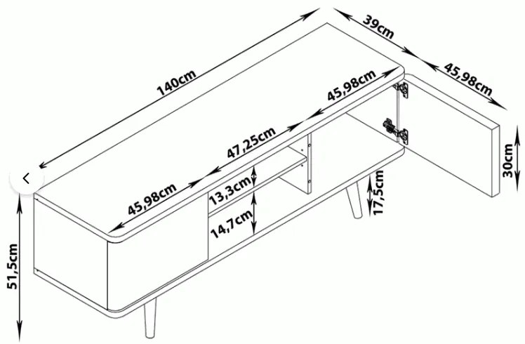 Бяла маса за телевизор от дъб 140x52 cm Alana - Støraa