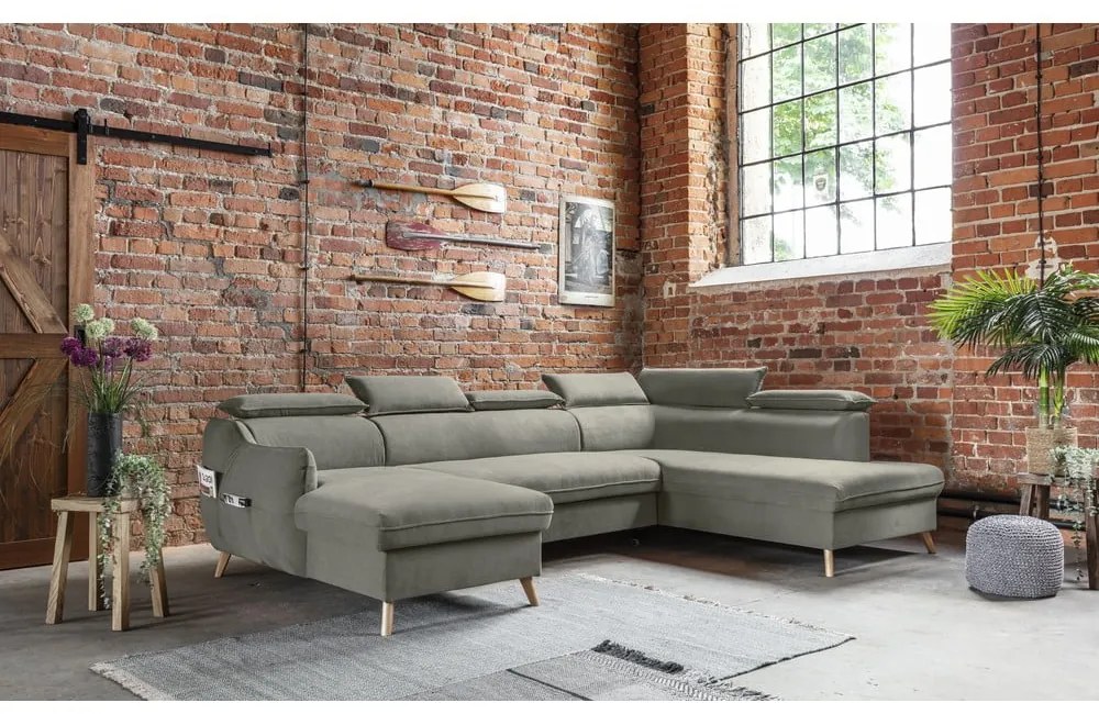 Светлосив кадифен U-образен ъглов диван (десен ъгъл) Sweet Harmony - Miuform