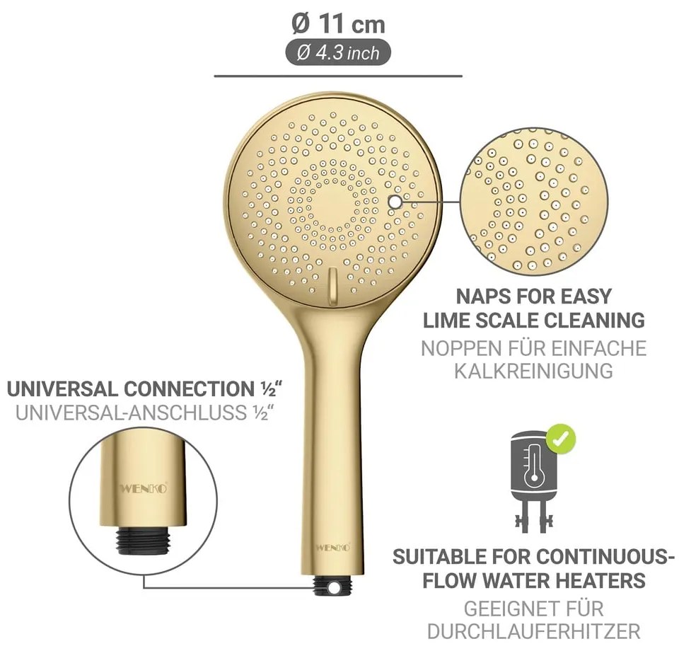 Матово златиста пластмасова икономична душ глава ø 11 cm Watersaving System – Wenko