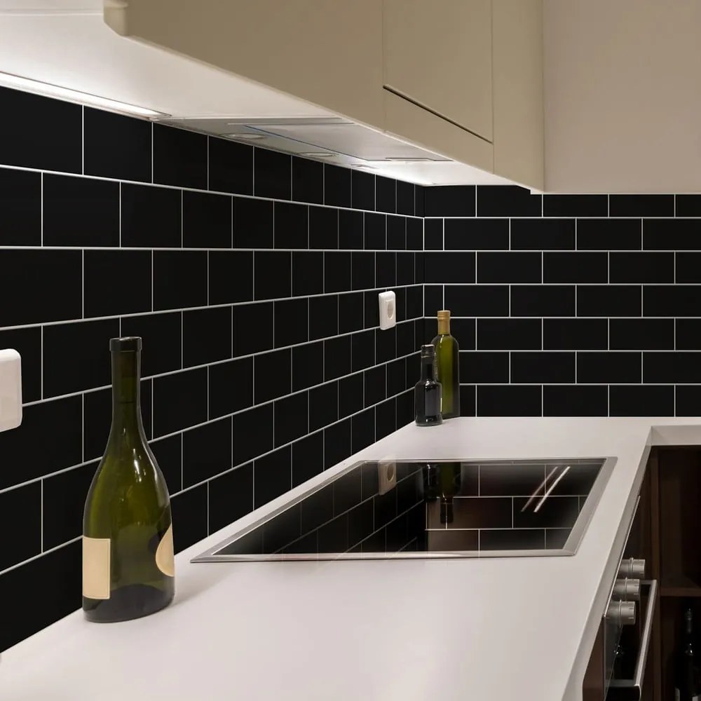 Комплект стикери за плочки 30 бр. 20x10 cm Subway Tiles Black - Ambiance