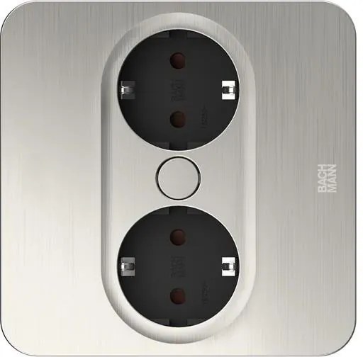 BACHMANN Модул TWIST 2 КВАДРАТЕН с 2х Шуко, с кабел 2м, цвят Инокс,  - B946.001