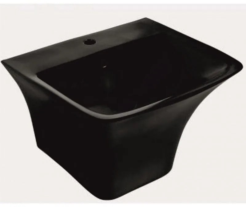 Мивка за баня ICC 5345MB, Inter Ceramic, с полуконзола, стенен монтаж, с отвор за смесител и преливник, порцелан, графитено черно, 53x46x39см