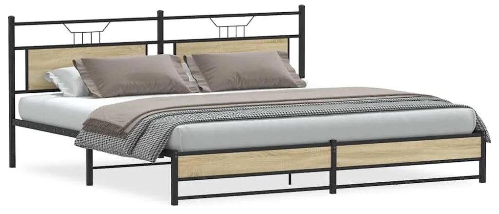 3325123 vidaXL Метална рамка за легло, без матрак, сонома дъб, 200x200 см