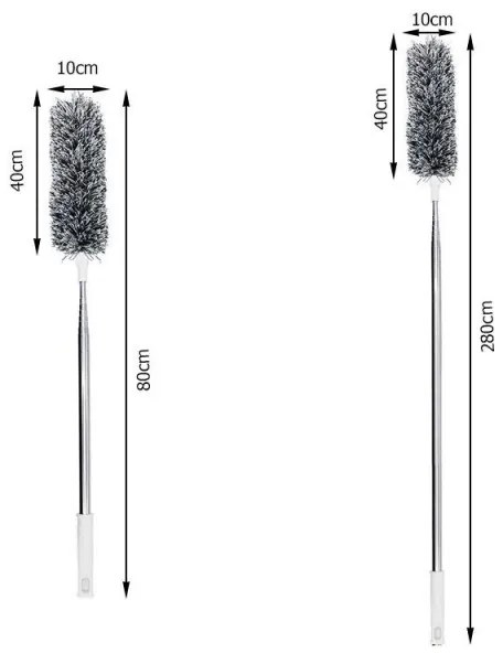 Телескопична четка за почистване на прах и труднодостъпни места OEM, от 80 до 280 см, Сив