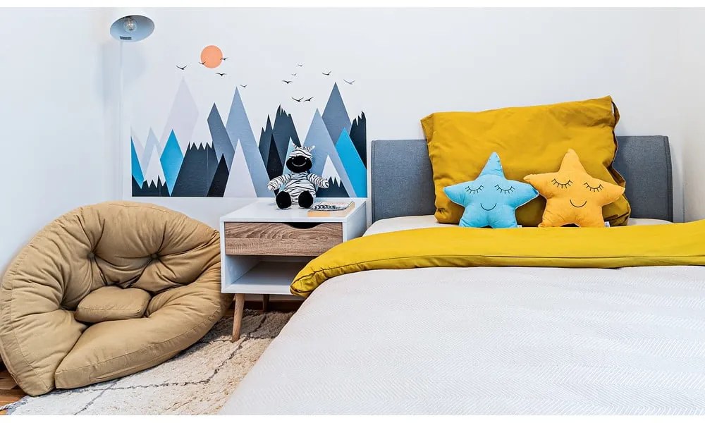 Синьо /сиво двойно легло 140x200 cm тапицирано без ламелно дъно Lena – Meise Möbel