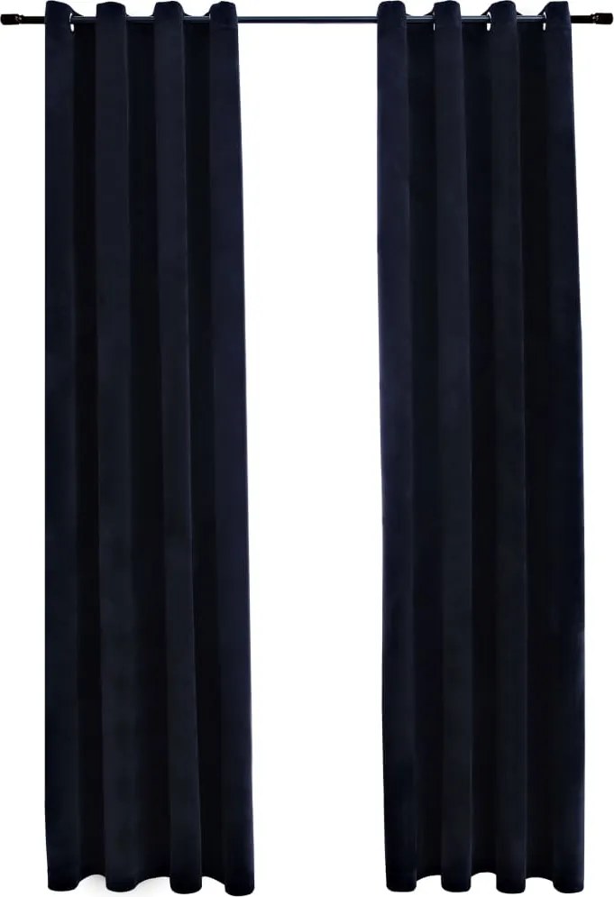 Затъмняващи завеси с халки, 2 бр, кадифе, черни, 140x245 см