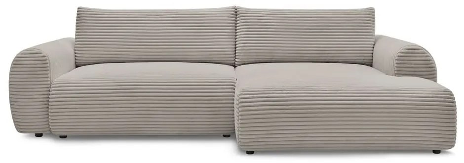 Светлосиво-бежов разтегателен ъглов диван от рипсено кадифе (десен ъгъл) Lucien – Bobochic Paris