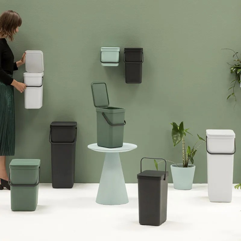 Кош за разделно събиране на боклук Brabantia Sort&Go 1005517, 16 л, Дръжка, Възможност за стенен монтаж, Светлозелен