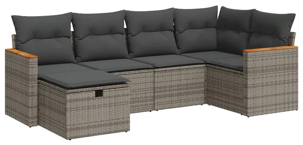 3325917 vidaXL Градински диван с възглавници, 6 части, полиратан, сив