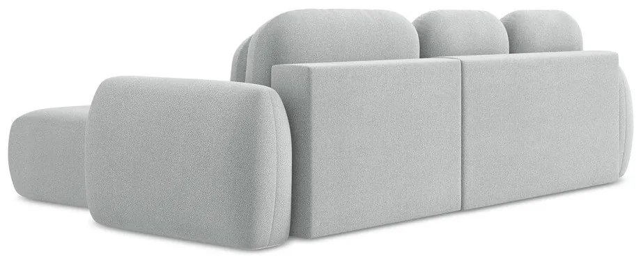 Светлосив разтегателен ъглов диван с място за съхранение от букле (десен ъгъл) Pele – Makamii