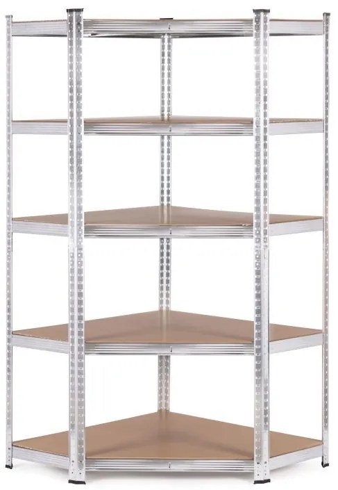 Стабилен ъглов метален стелаж за съхранение с 5 рафта 180 x 90 x 40 cm